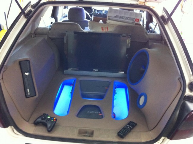 Honda Accord Wagon custom audio visual build using Hertz audio including an Xbox and Vizio TV. Explicit Customs Melbourne Suntree Viera Florida