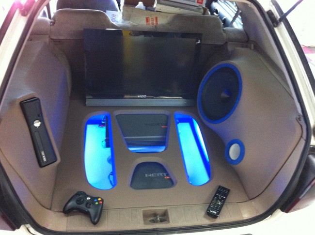 Honda Accord Wagon custom audio visual build using Hertz audio including an Xbox and Vizio TV. Explicit Customs Melbourne Suntree Viera Florida