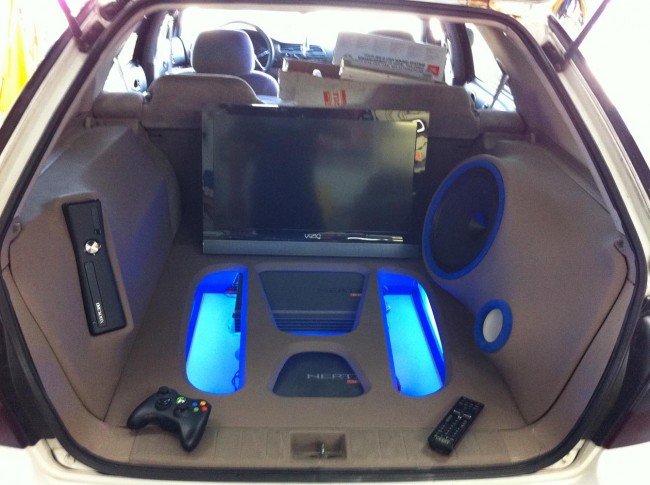 Honda Accord Wagon custom audio visual build using Hertz audio including an Xbox and Vizio TV. Explicit Customs Melbourne Suntree Viera Florida