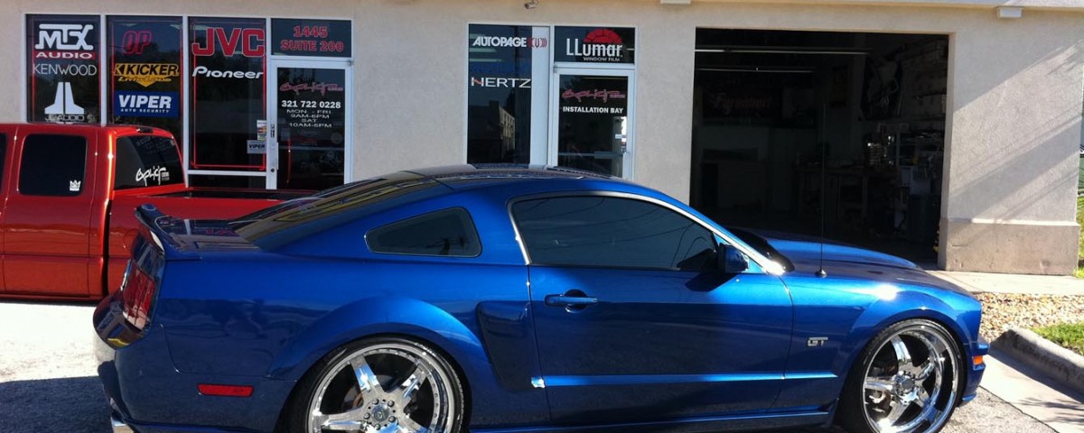 Ford Mustang car stereo with JL Audio speakers and amplifiers. Explicit Customs Melbourne Suntree Viera Florida