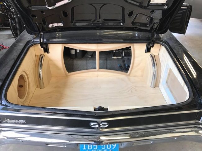 chevy chevelle car stereo installation in Melbourne with JL Audio subwoofer and amps full trunk restoration by Explicit Customs