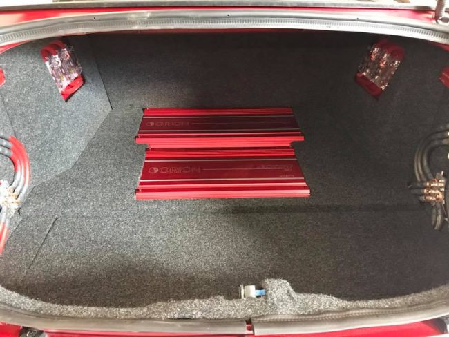 dodge charger ported wall car stereo installation with Orion HCCA subs and amps by Explicit Customs car stereo in Melbourne