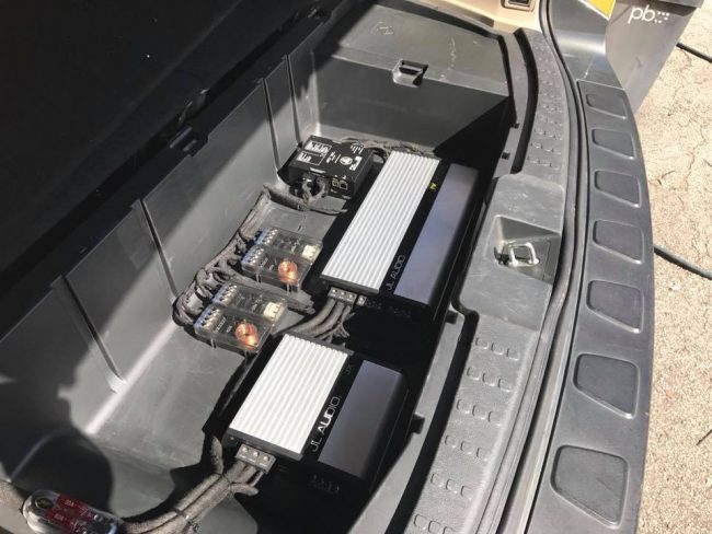 honda pilot down firing subwoofer box and jl audio amp installtion in Melbourne by Explicit Customs