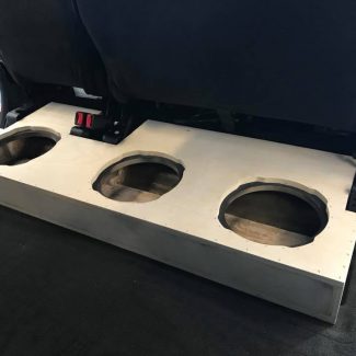 Ford F250 subwoofer box installation under rear seat by Explicit Customs Melbourne FL