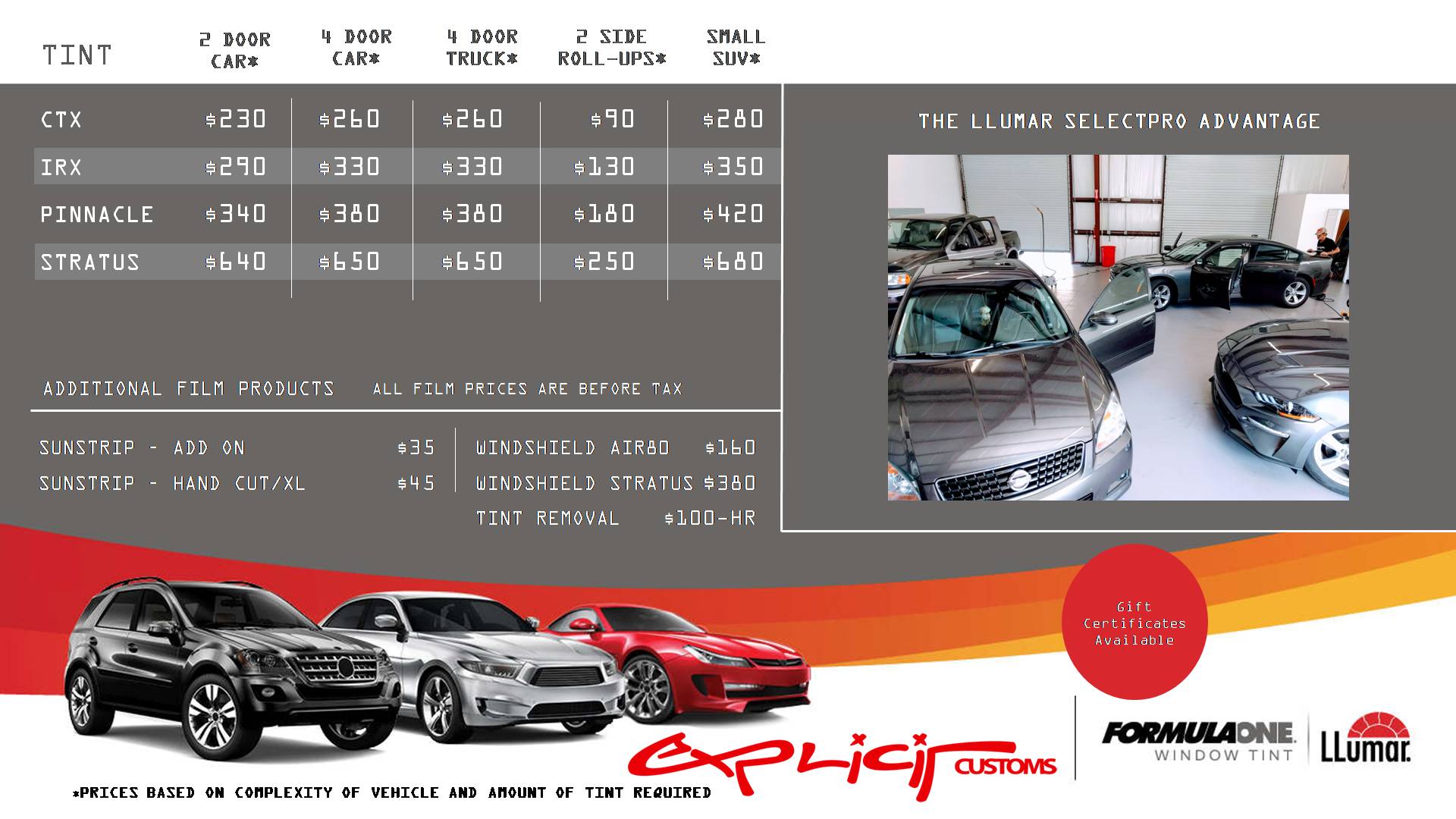 Window Tinting in Brevard FL pricing by Explicit Customs
